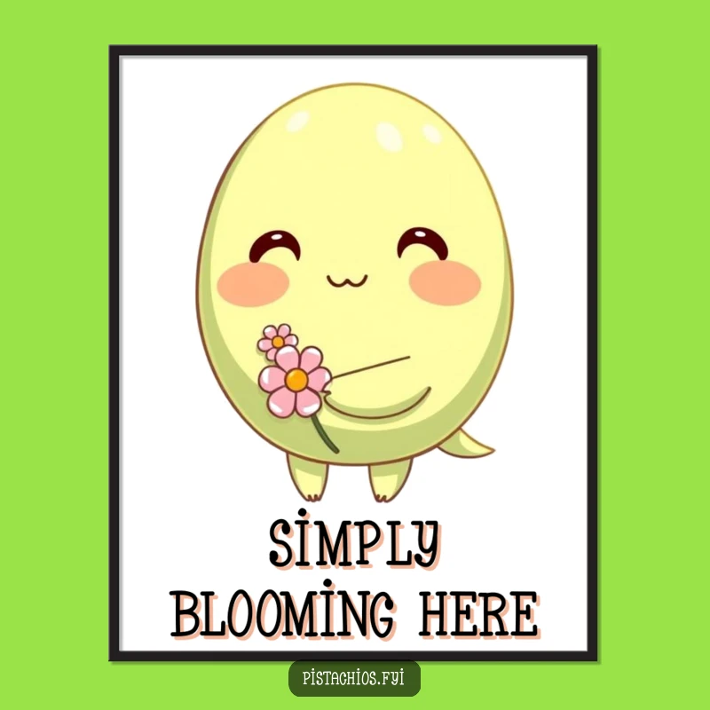 Funny Shy Pistachio Poster: Adorable Blushing Nut Holding Flower, Perfect Funny Wall Art Gift!