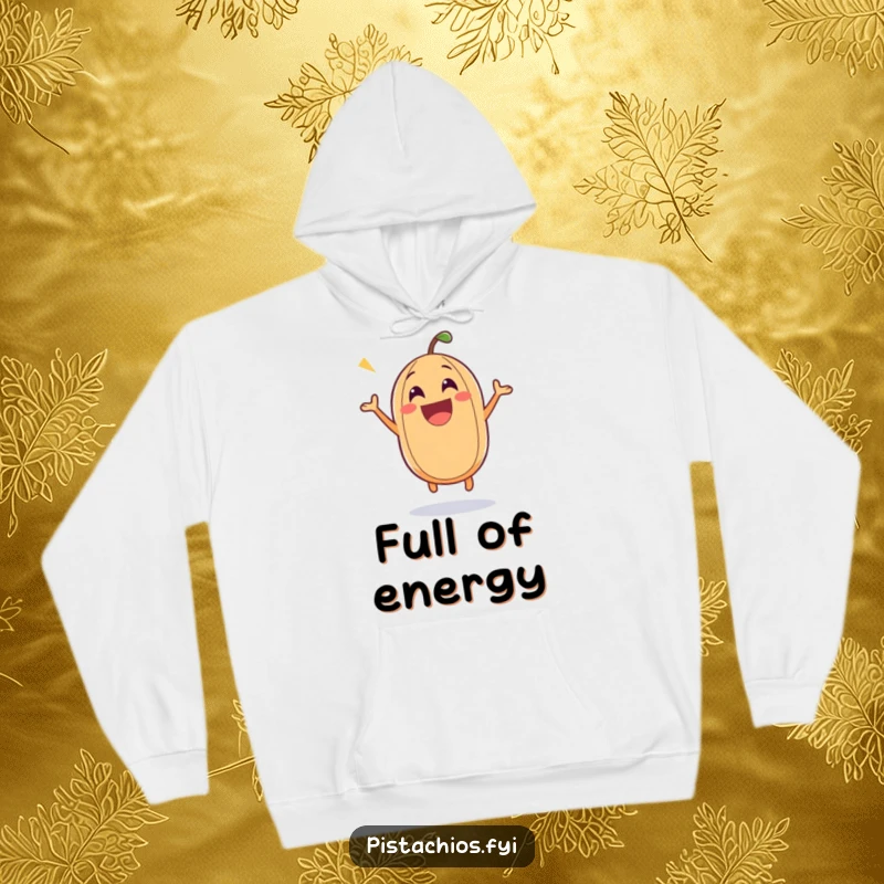 Funny nut hoodie featuring an excited nut character bouncing with pure joy, offering comfort and a burst of positive energy.