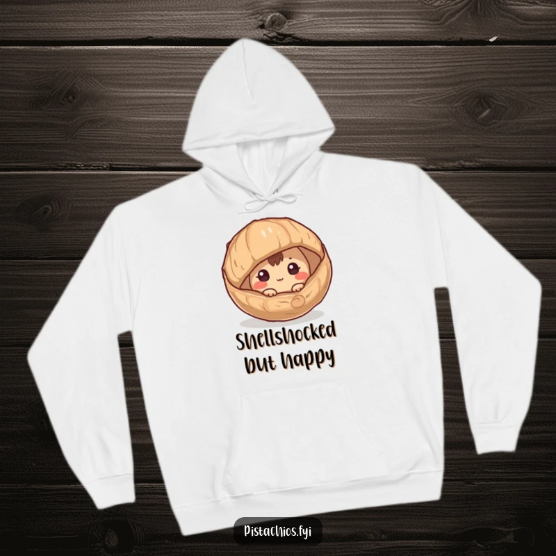 Funny Hazelnut Hoodie: A cozy hazelnut character peeking curiously from its husk, designed for ultimate comfort and humorous appeal.