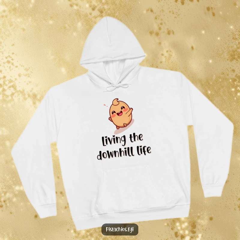 Funny Hoodie: A Giggling Hazelnut Character Happily Rolling Downhill with Infectious Joy and Playfulness.