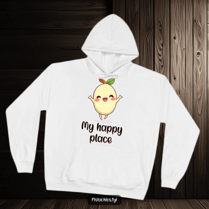 Funny hoodie showing a pistachio happily dancing, perfect for staying warm while expressing a joyful spirit.