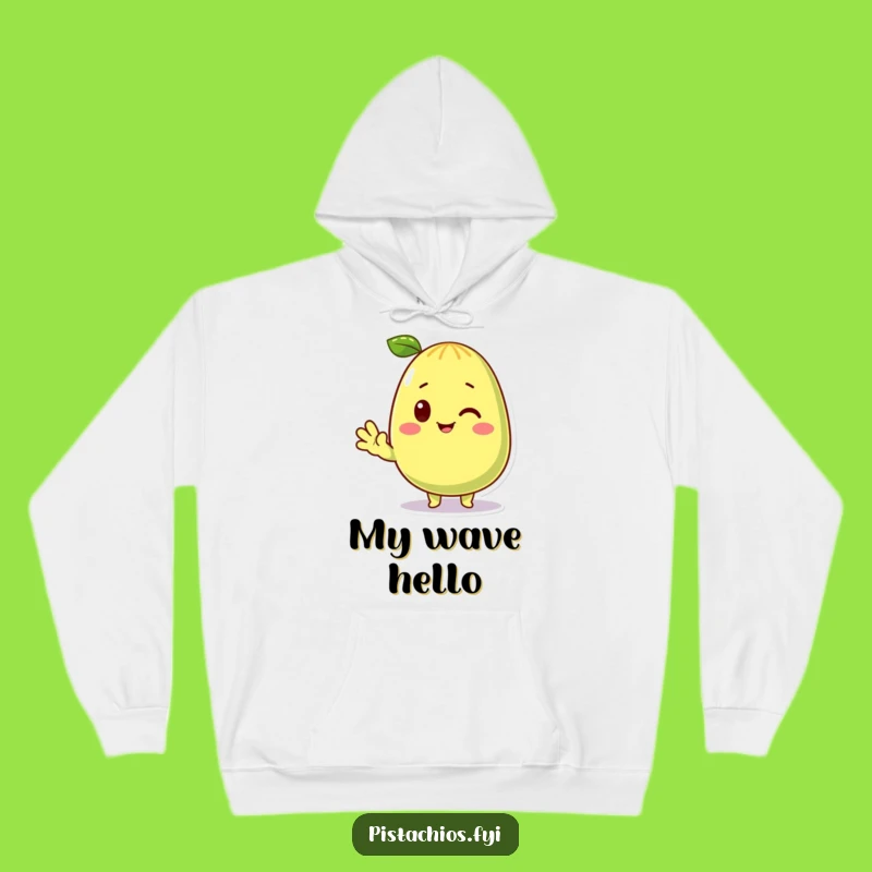 Funny Waving Pistachio Hoodie: Cozy Greeting, Nutty Character Wear, Premium Funny Gift