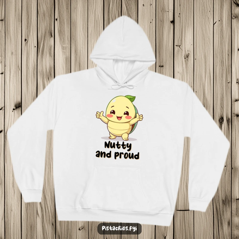 Funny Hoodie: A smiling pistachio with an open shell poses victoriously, a humorous depiction of achievement.