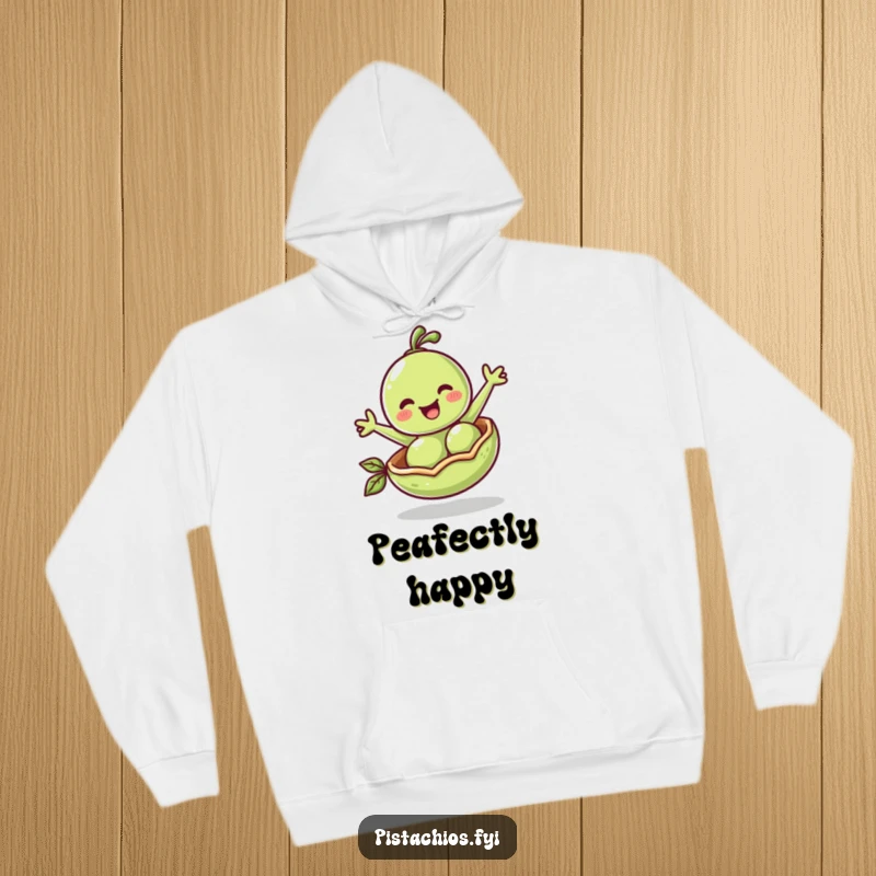 Funny Hoodie: A cheerful pea bounces happily within its pod, a humorous and vibrant depiction.