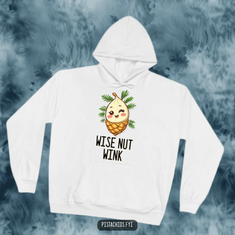 Funny Pine Nut Hoodie: A cozy hoodie featuring a happy pine nut character winking from its cone, ideal for casual, humorous wear.