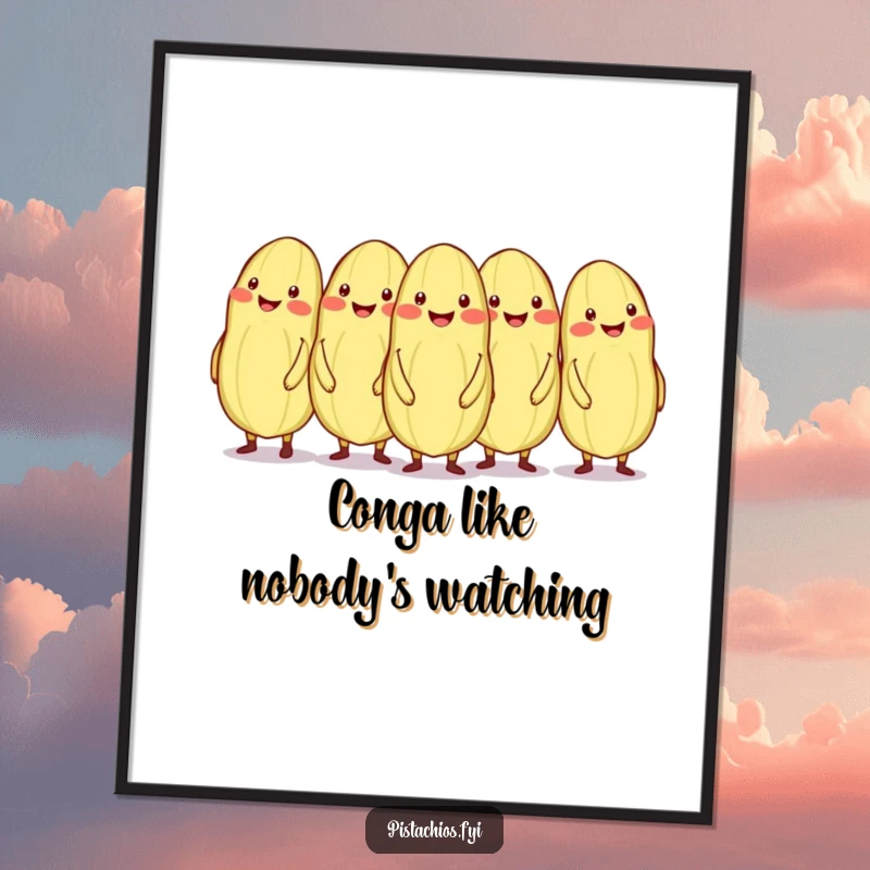 Funny Free Printable Wall Art: Pistachios in a conga line, one comically offbeat, spreading cheer