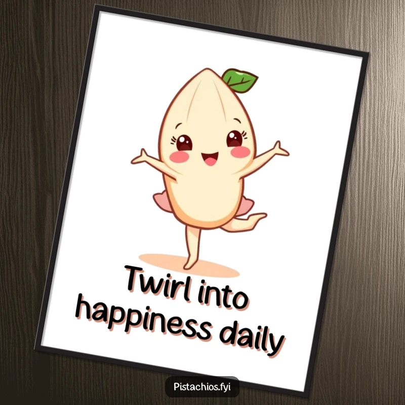 Funny Free Printable Wall Art: Happy almond character in a graceful pirouette. Humorous downloadable decor for a stylish space.