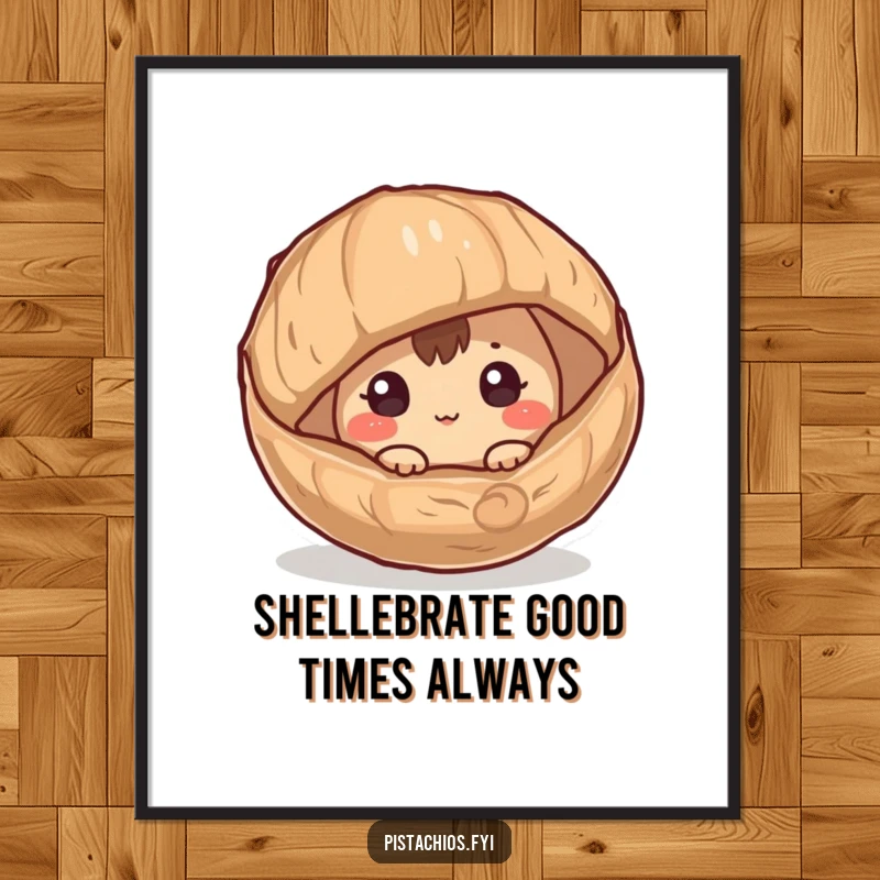 Funny Free Printable Wall Art: Curious Hazelnut peeking from husk, bringing humor and personality to your decor.