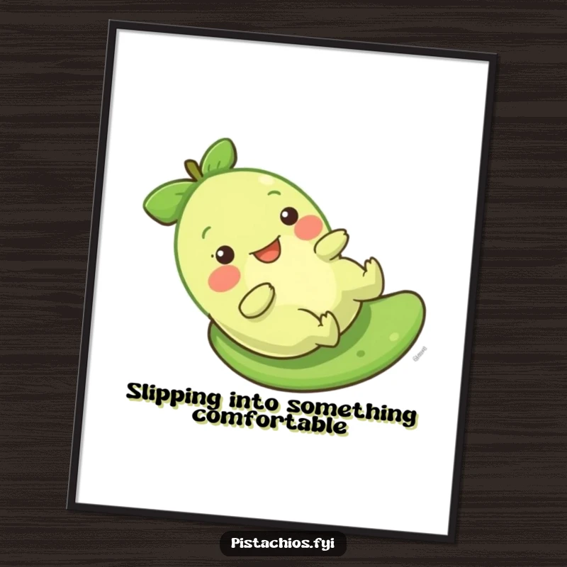 Funny Free Printable Wall Art: A pistachio character captured mid-slide down a green surface, radiating pure, unadulterated glee.