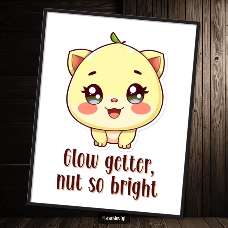 Funny Free Printable Wall Art: A delighted pistachio character with captivating, sparkling eyes, bringing cheer and whimsy to your walls.