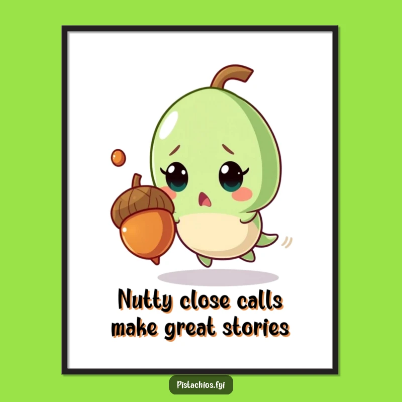 Funny Free Printable Wall Art: Surprised Pistachio Dodging Acorn, Downloadable Humorous Decor