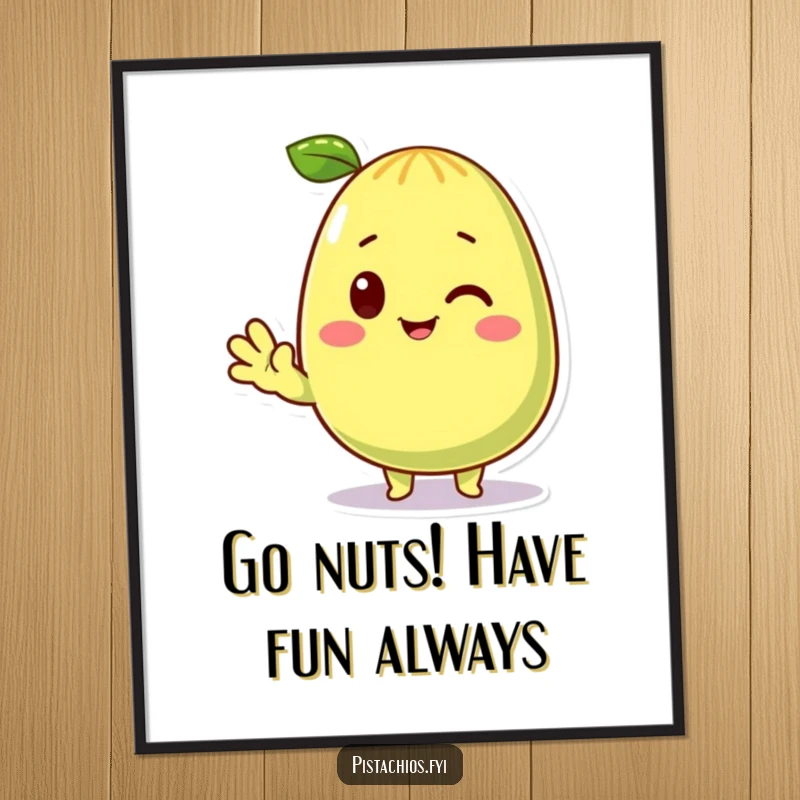 Funny Free Printable Wall Art of a friendly pistachio character waving hello, adding quirky, humorous charm.