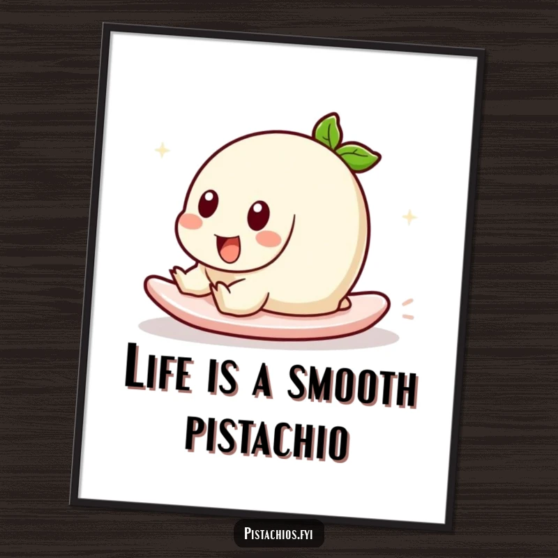 Funny Free Printable Wall Art: A pistachio character playfully sliding with a smooth, carefree motion.