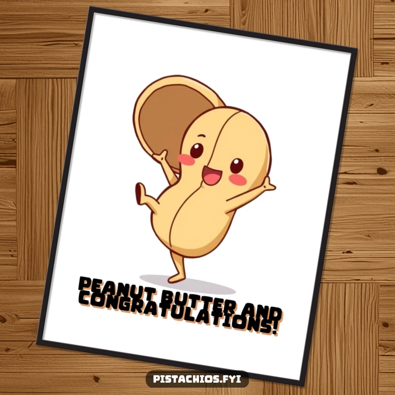 Funny Free Printable Wall Art: A playful peanut character doing a cartwheel with its shell open, showcasing energetic and nutty joy.