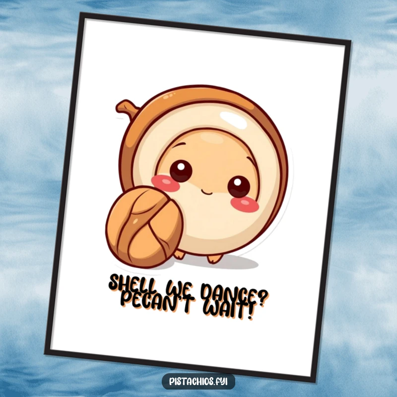 Funny Free Printable Wall Art: A shy pecan character peeks from behind a much larger nut, adding a touch of playful mystery.