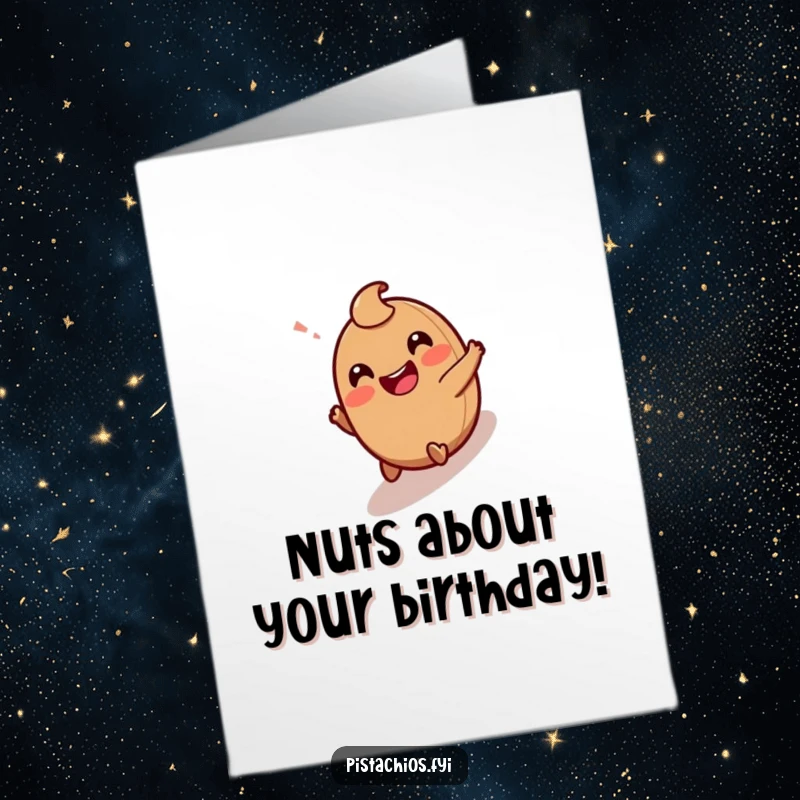 Funny Free Printable Birthday Card: Giggling hazelnut character joyfully rolling downhill, spreading laughter and birthday cheer.