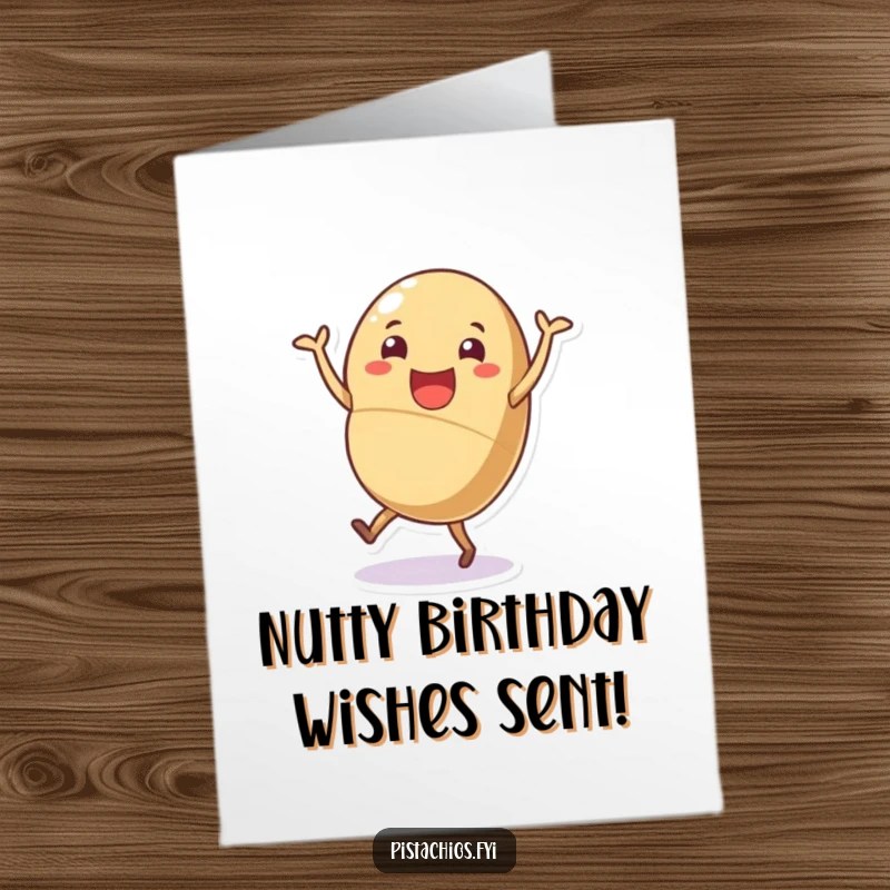 Funny Free Printable Nut Card: Cheerful nut dancing joyfully, perfect for a happy birthday wish.