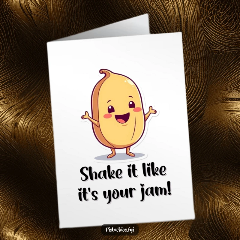 Funny Free Printable Birthday Card: A delighted nut character joyfully shimmying with excitement, perfect for a hilarious DIY greeting.