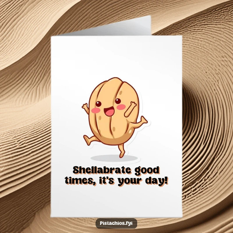 Funny Free Printable Birthday Card: A playful walnut character doing a cartwheel with its shell intact, celebrating with joy.