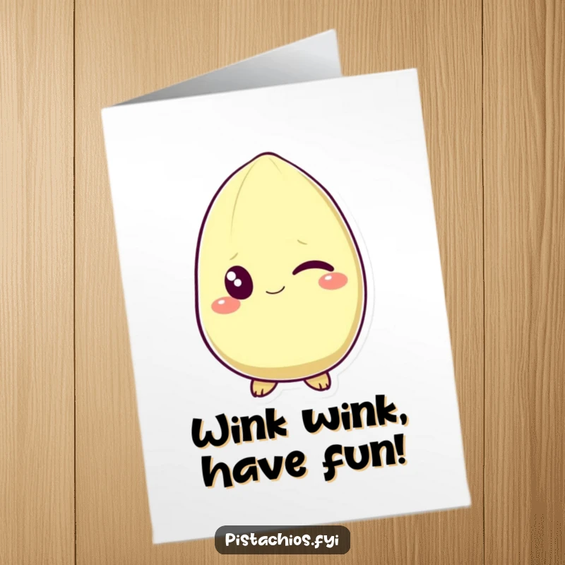 Funny Free Printable Birthday Card: A pistachio with a confident wink and a mischievous grin, sending birthday cheer.