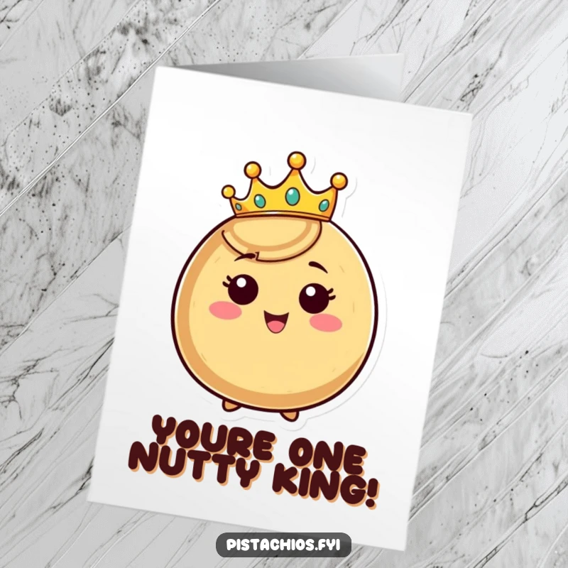 Funny Free Printable Nut Card: Happy nut with crown beaming, perfect for a royal birthday.