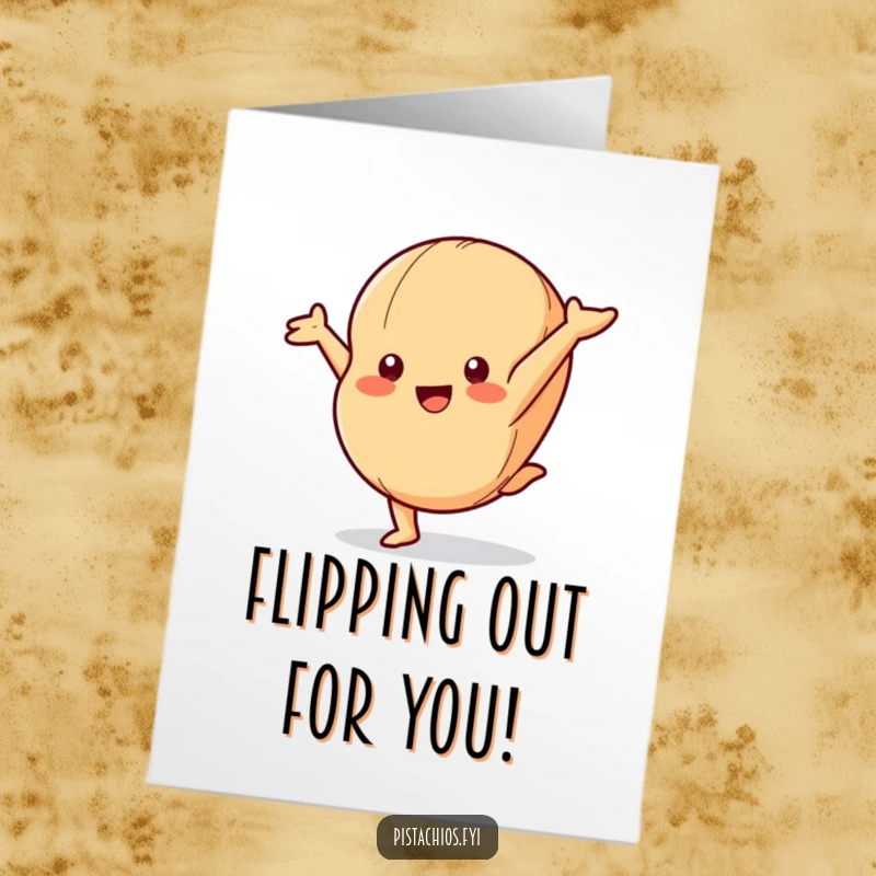 Funny Free Printable Congratulations Card: Playful macadamia nut character in mid-cartwheel, celebrating a fantastic achievement.