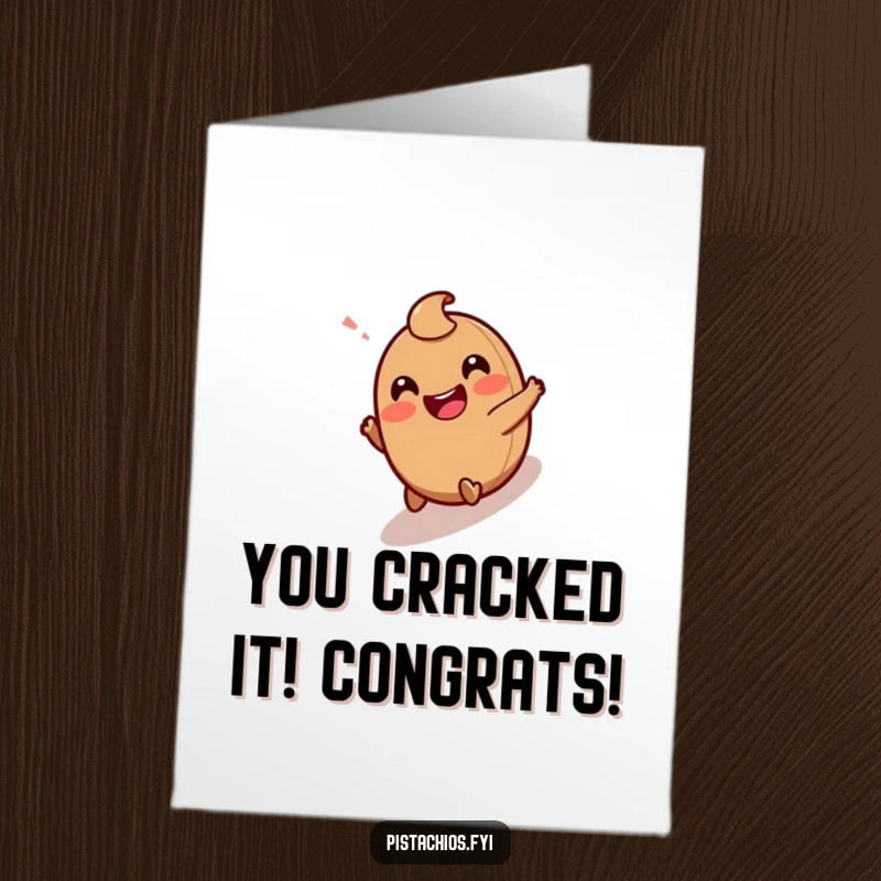 Funny Free Printable Congratulations Card: Giggling hazelnut character enthusiastically rolling downhill to celebrate a big achievement.