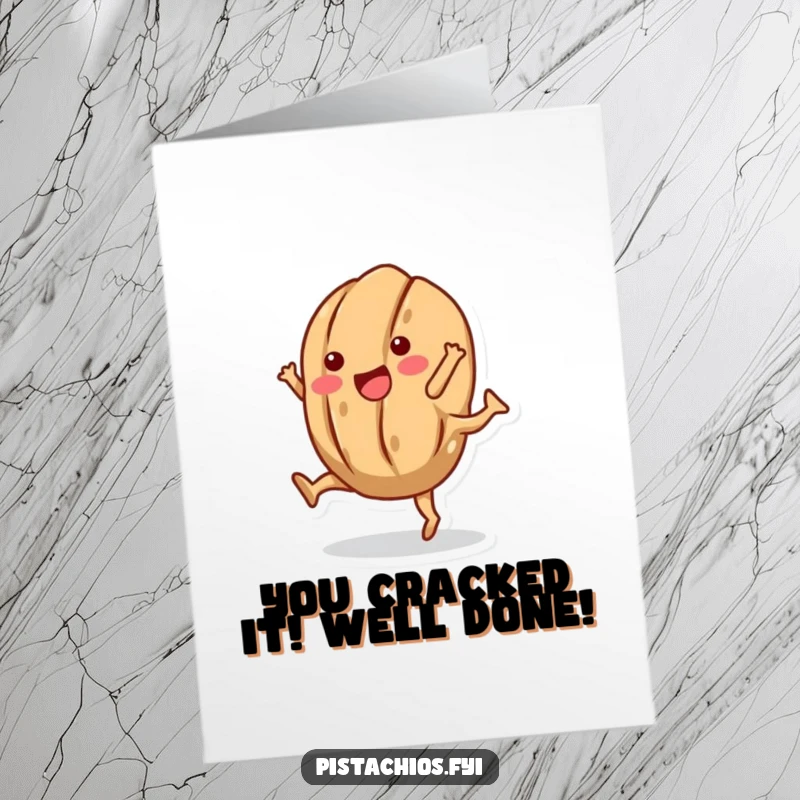 Funny Free Printable Congratulations Card: A playful walnut character triumphantly doing a cartwheel with its shell intact.