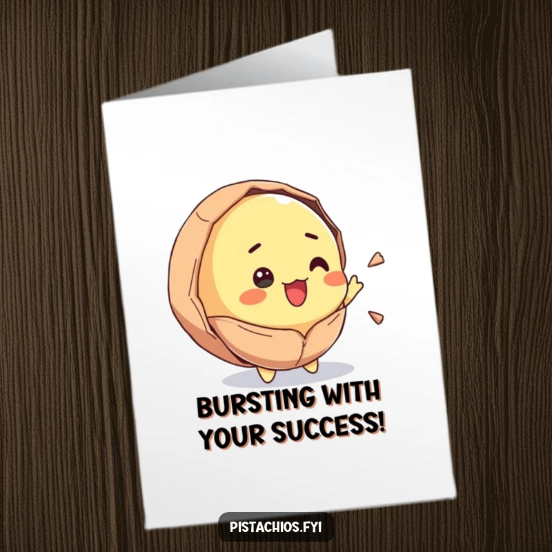 Funny Free Printable Congratulations Card: A pistachio joyfully cracking open, symbolizing great news and celebration.
