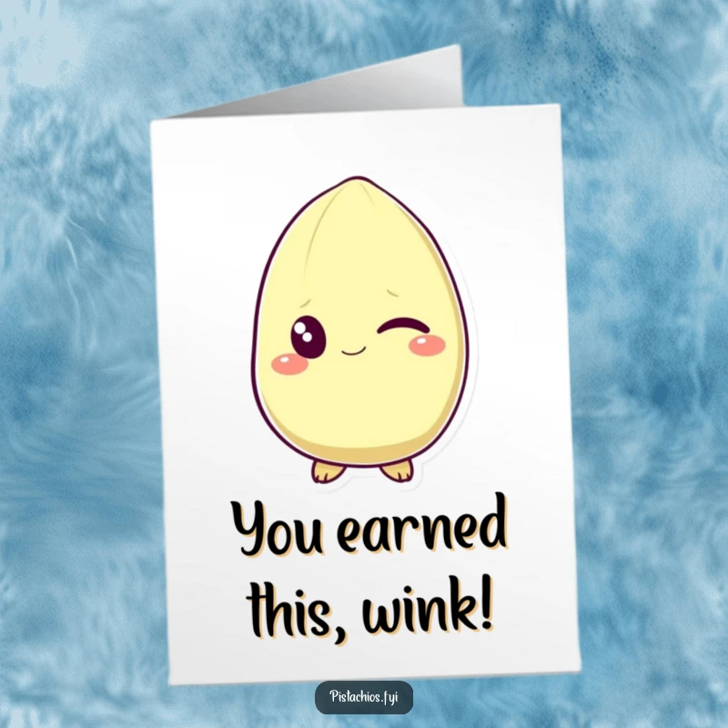Funny Free Printable Congratulations Card: A pistachio giving a knowing wink and a sly grin, celebrating success.