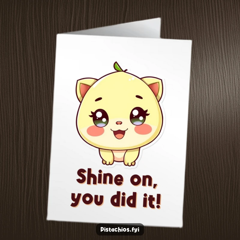 Funny Free Printable Congratulations Card: A delighted pistachio character with dazzling, sparkling eyes celebrating a momentous achievement.