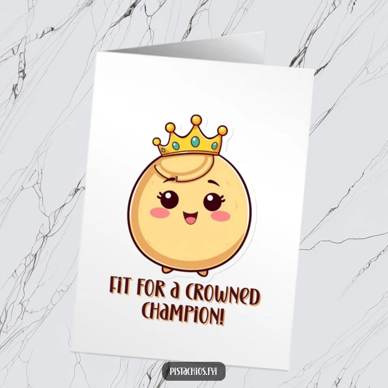 Funny Free Printable Nut Card: Happy nut with crown beaming, perfect congratulations for winners.