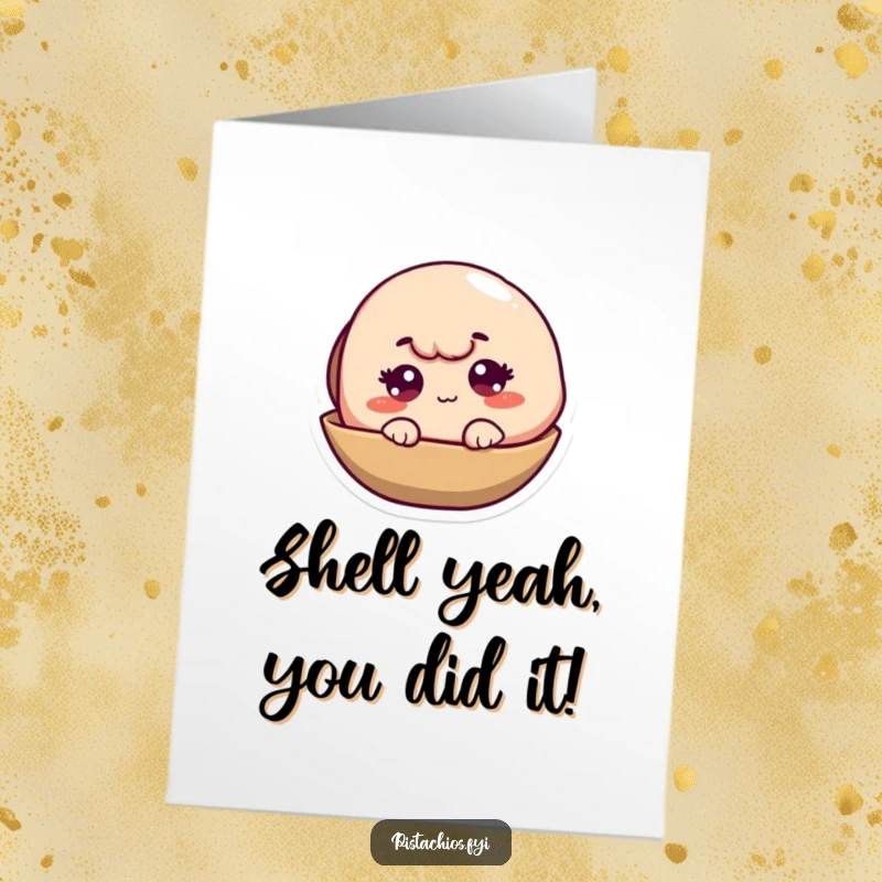 Free Printable Congratulations Card: A pistachio character giving a cheeky wink from its shell, celebrating a job well done.