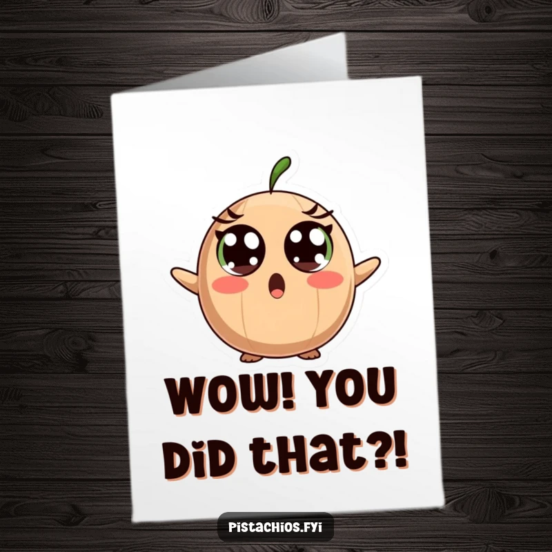 Funny Free Printable Congratulations Card: Surprised brazil nut character looking shocked, perfect for celebrating unexpected wins.