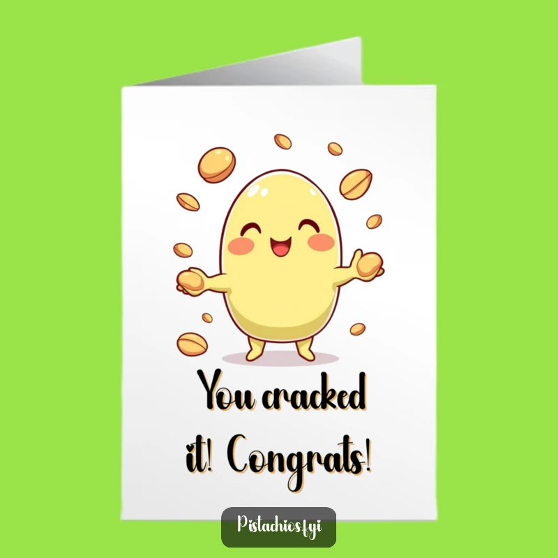 Free Printable Congrats Card: Juggling Pistachio, Nutty Success, Celebrate Big Downloadable