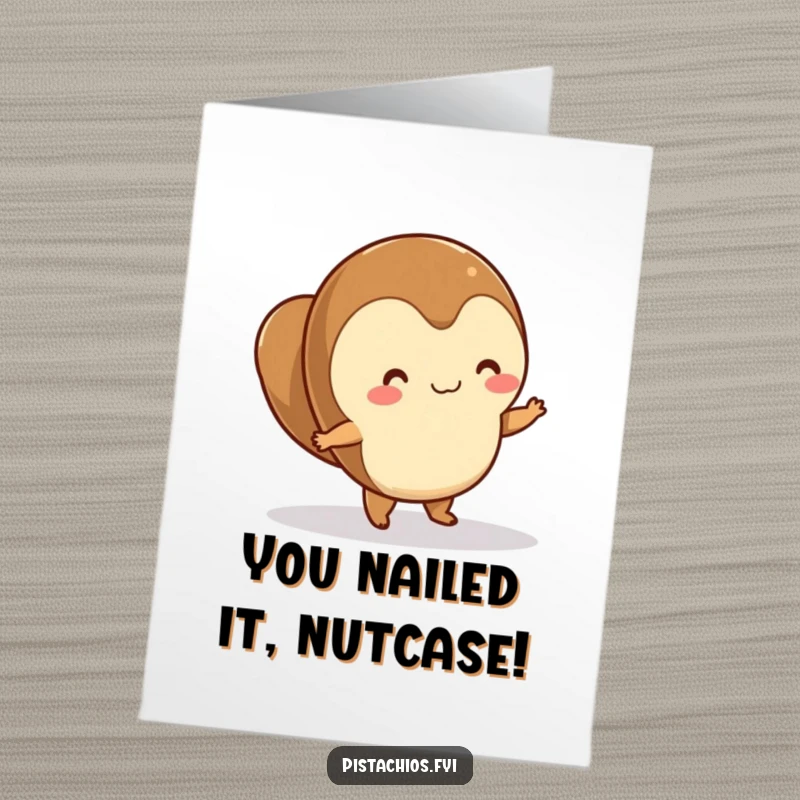 Funny Free Printable Congratulations Card: A happy hazelnut grooves and dances with pure glee on a slick surface.