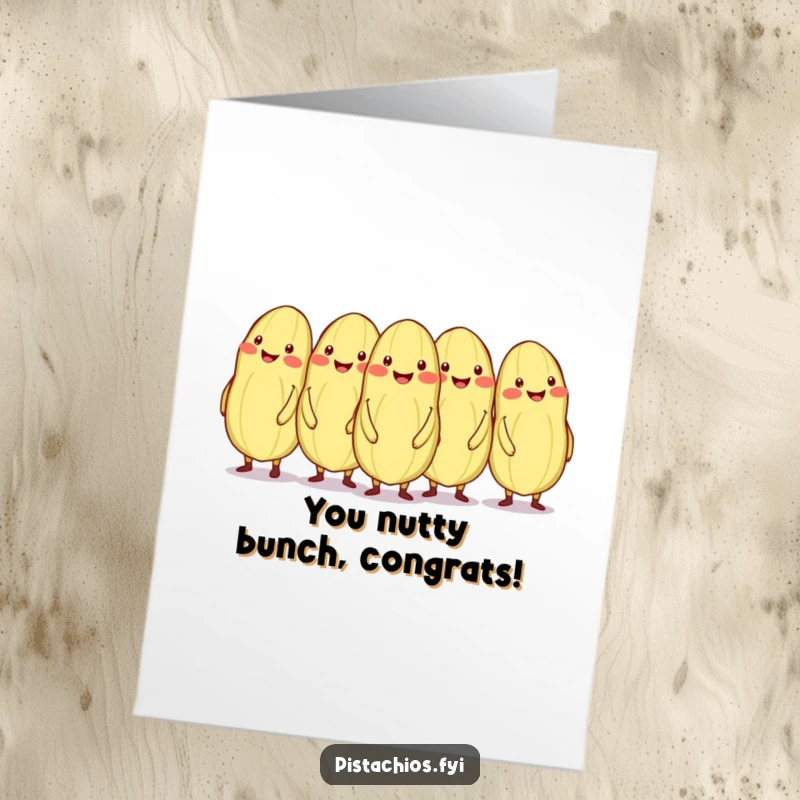 Funny Free Printable Congratulations Card: Pistachios dancing in a conga line to celebrate your success