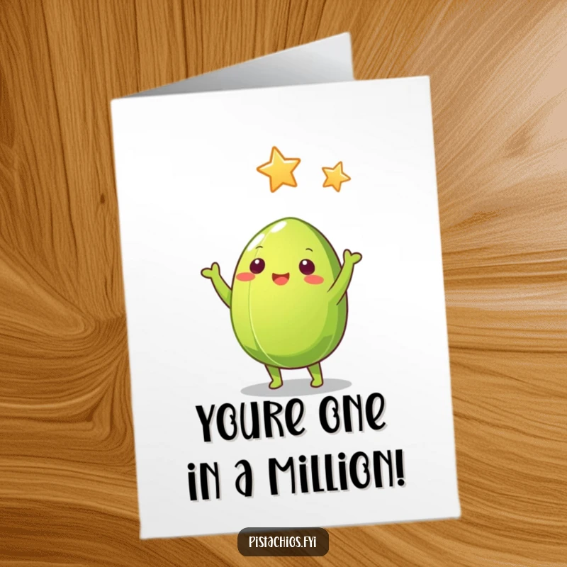 Funny Free Printable Congratulations Card: Green pistachio nut reaching for a golden star, signifying achievement and luck.