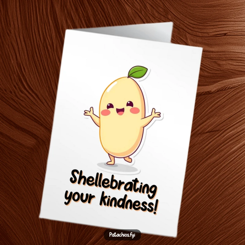 Funny Free Printable Thank You Card: Joyful cashew character in a silly dance pose, expressing thanks with a downloadable gift.