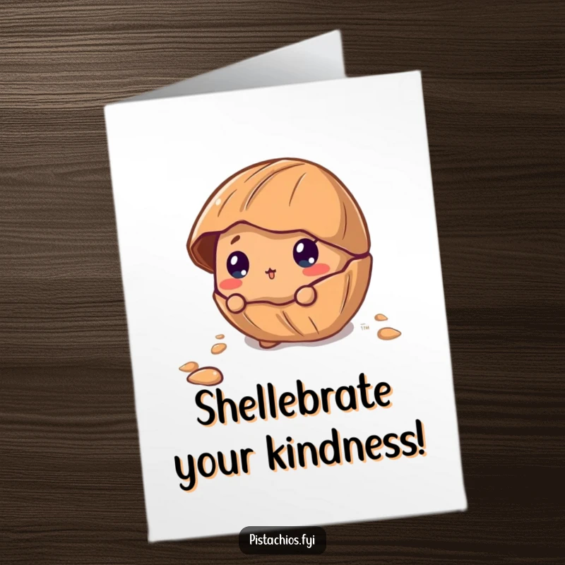 Funny Free Printable Thank You Card: A curious pecan character peeking out from its shell, with a sweet expression of thanks.