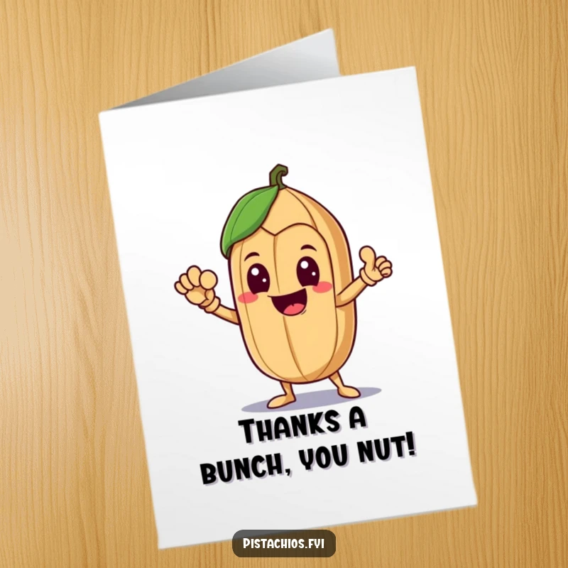 Funny Free Printable Thank You Card: A delighted Brazil nut striking a heroic pose, offering thanks with a super-powered smile.