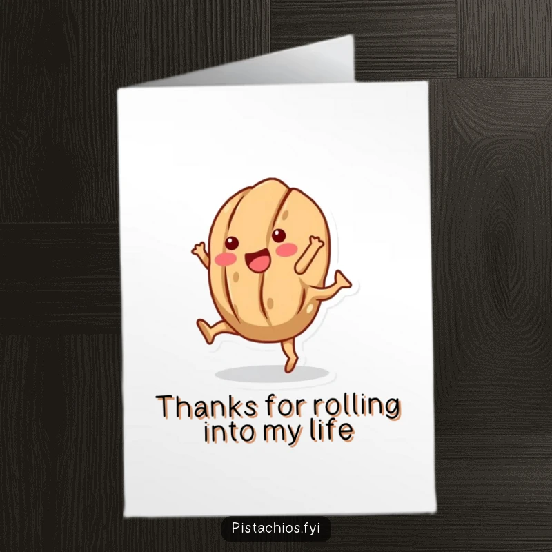 Funny Free Printable Thank You Card: A playful walnut character doing a cartwheel with its shell intact, expressing thanks.