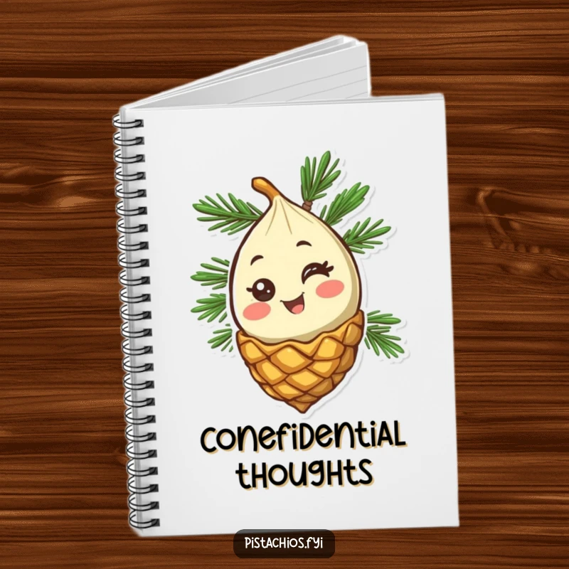 Funny Pine Nut Notebook: A happy pine nut character winking from its cone, inspiring notes and doodles with cheerful energy.