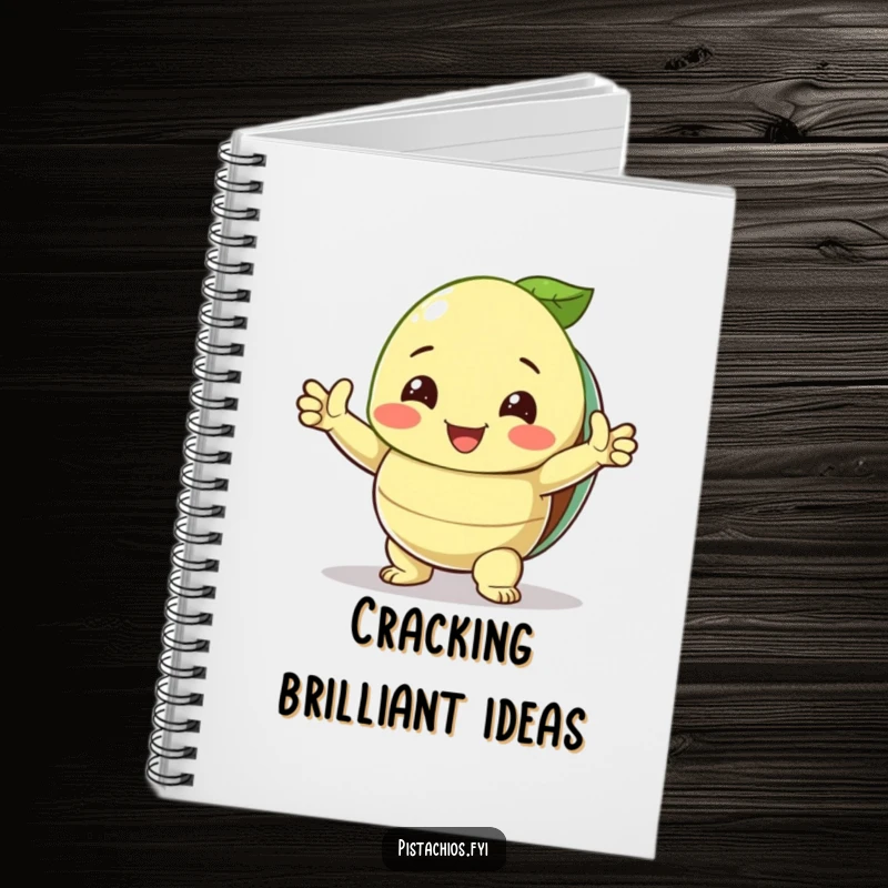 Funny Notebook: A smiling pistachio strikes a triumphant pose with its shell open, a humorous design for note-taking.