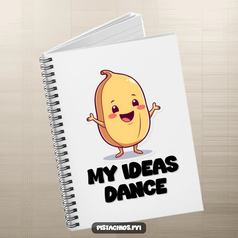Funny Notebook: A delighted nut character in a joyful shimmy pose, ready to inspire creativity and jot down ideas on its pages.
