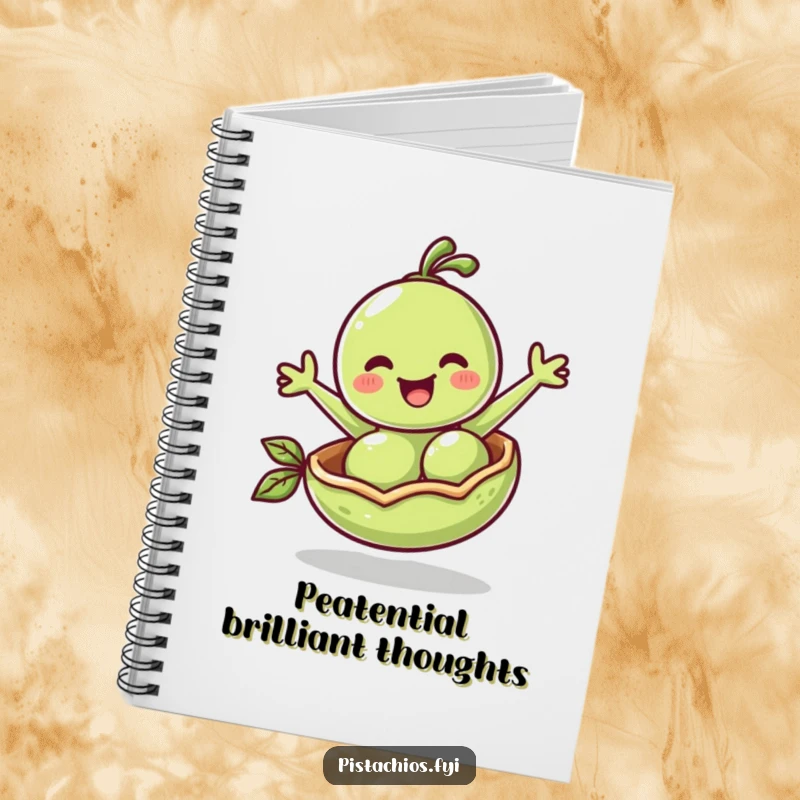 Funny Notebook: A cheerful pea joyfully bounces inside its pod, a humorous design for note-taking.