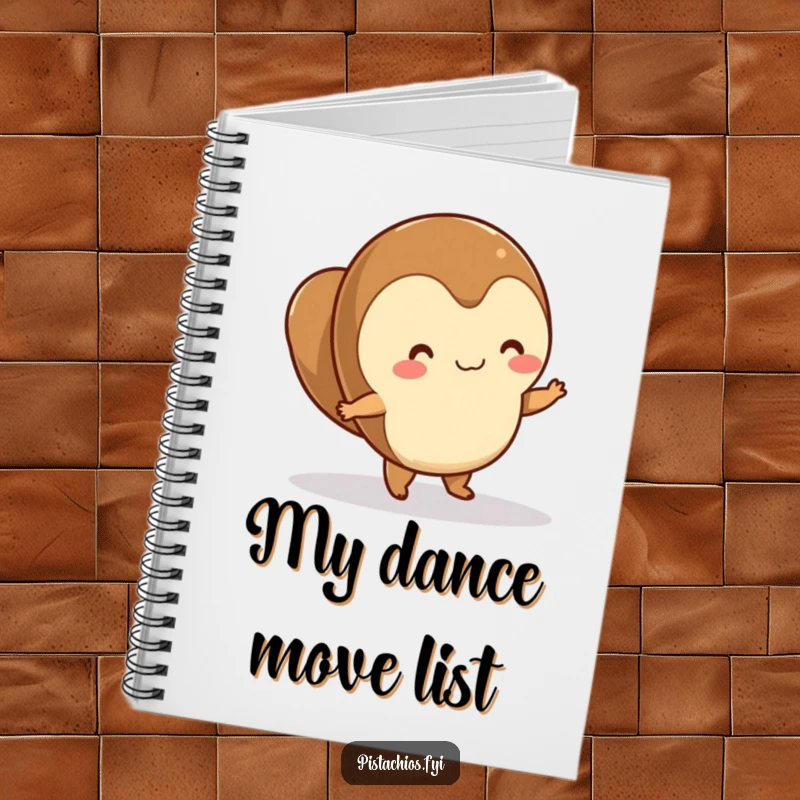 Funny hazelnut character dancing on a smooth surface, ideal for notes and creative ideas, a cute notebook cover.