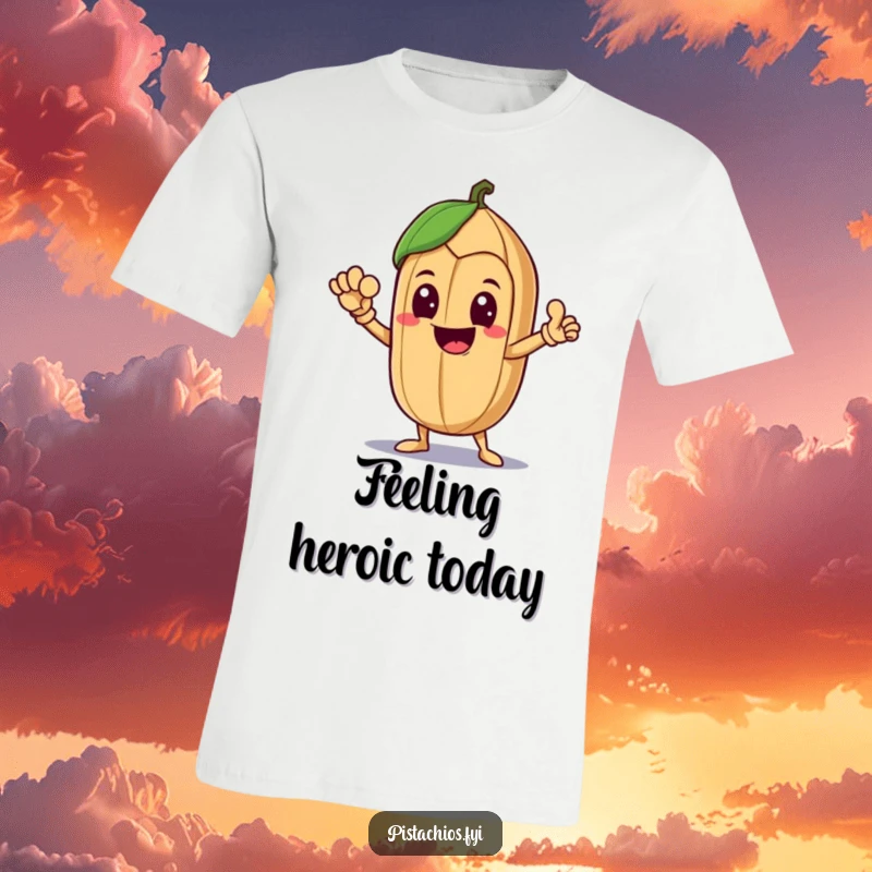 Funny T-Shirt showcasing a delighted Brazil nut character striking an iconic heroic pose, full of confidence and a touch of silliness.