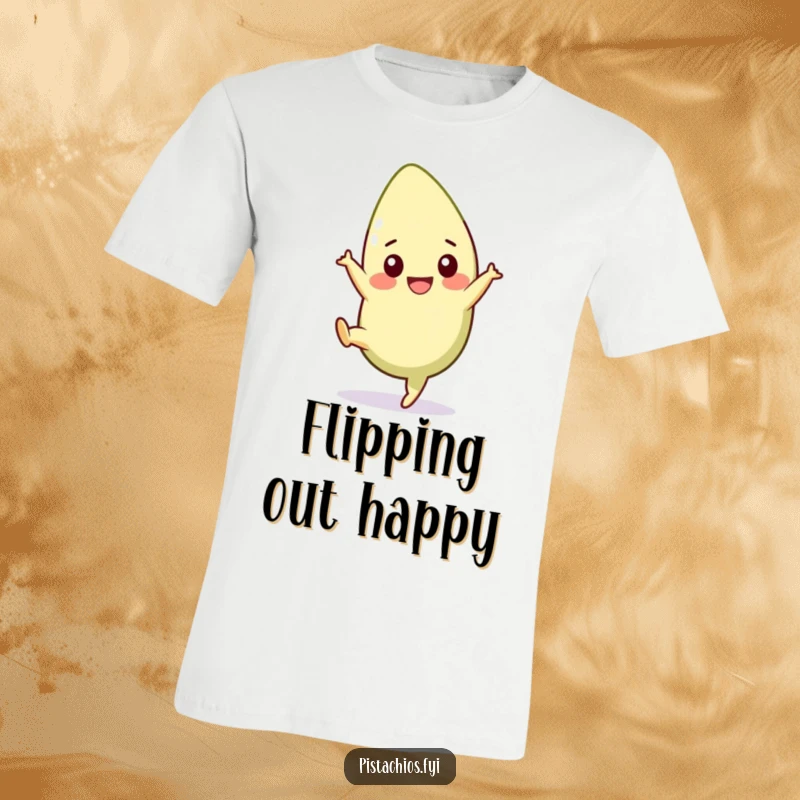 Funny pistachio t-shirt featuring a cheerful character performing a lively cartwheel. A humorous and high-energy gift.