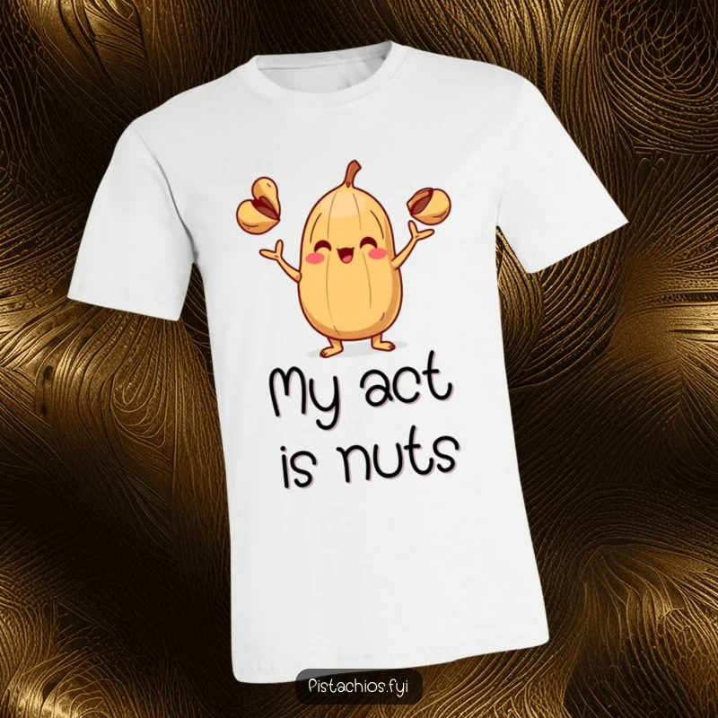 Funny T-Shirt: A playful nut character in mid-juggle, tossing tiny shells with a focused yet happy expression, perfect for performers.